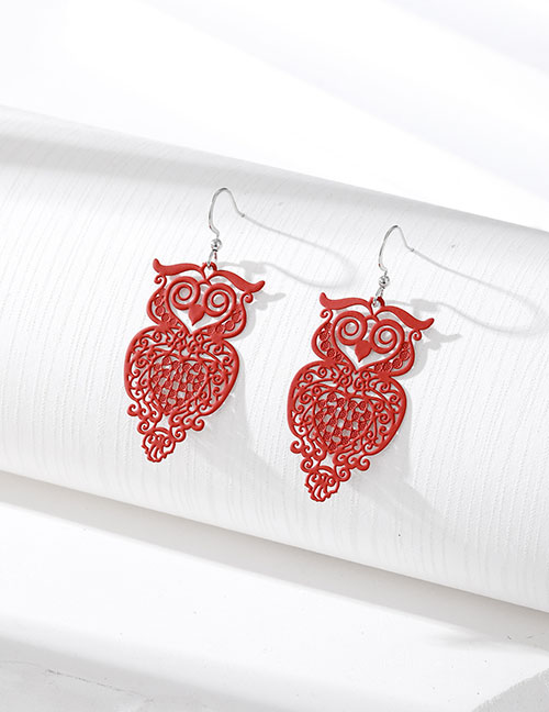 Fashion Red Cutout Owl Metal Cutout Owl Earrings