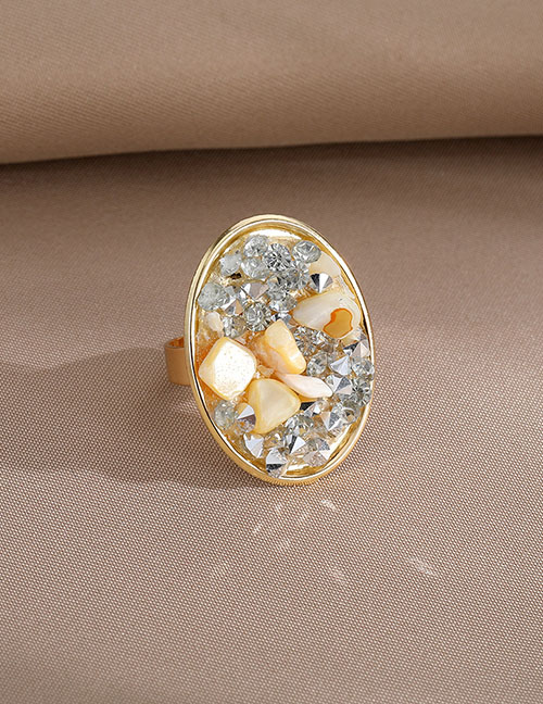 Fashion Yellow Gravel Alloy Diamond Paved Stone Oval Ring