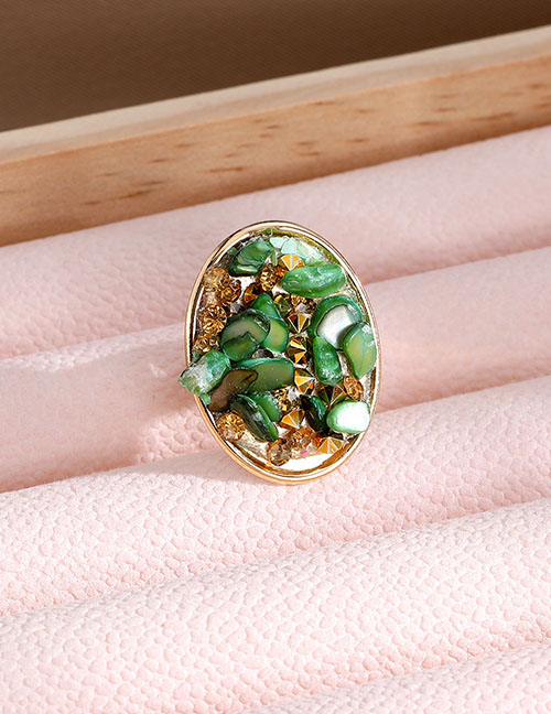 Fashion Green Gravel Alloy Diamond Paved Stone Oval Ring