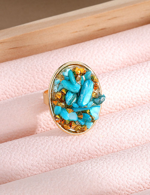 Fashion Blue Gravel Alloy Diamond Paved Stone Oval Ring