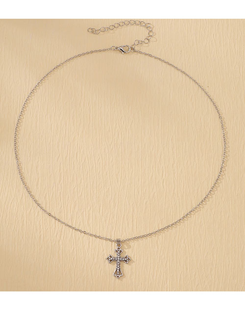 Fashion Silver Alloy Diamond Cross Necklace