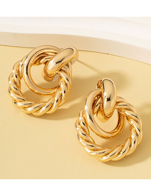 Fashion Gold Alloy Double Round Twist Stud Earrings