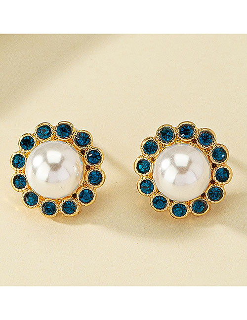 Fashion Gold Resin Diamond Pearl Flower Stud Earrings
