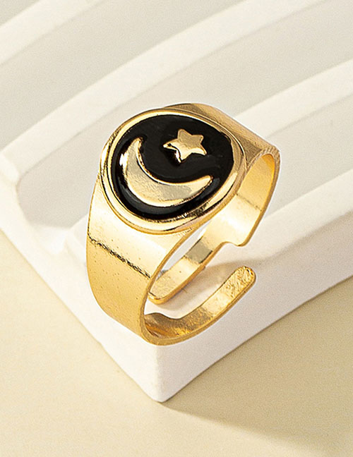 Fashion Gold Alloy Drip Oil Moon Star Open Ring