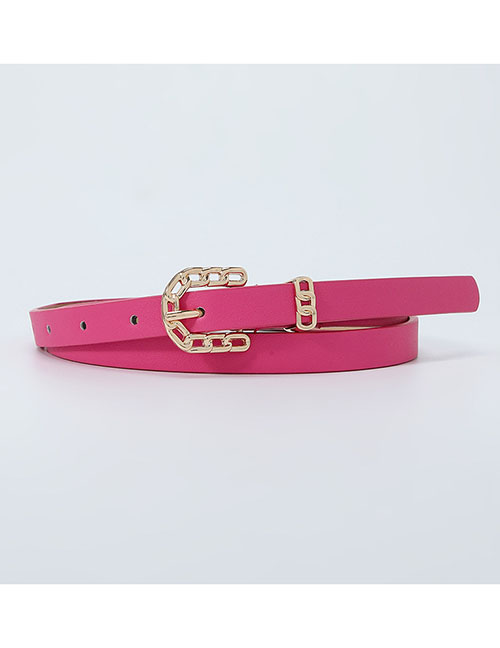 Fashion Rose Red Pu Chain Pin Buckle Thin Belt