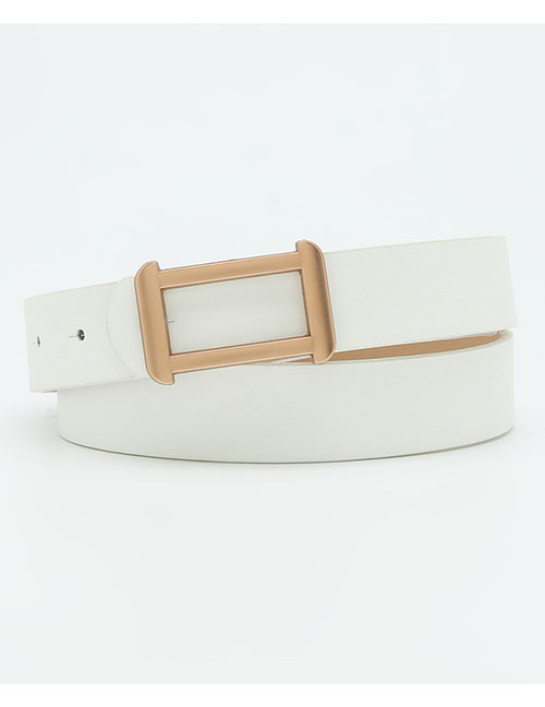 Fashion White Wide Belt With Rectangular Plate Buckle