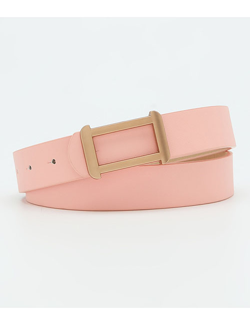 Fashion Pink Wide Belt With Rectangular Plate Buckle