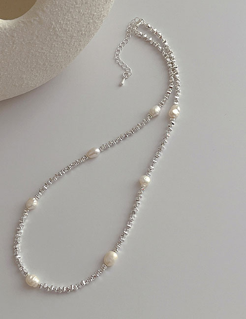 Fashion Gold Crushed Silver Beaded Pearl Necklace