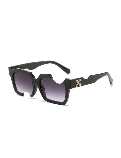 Fashion Black Frame Double Gray Film Pc Notched Square Sunglasses
