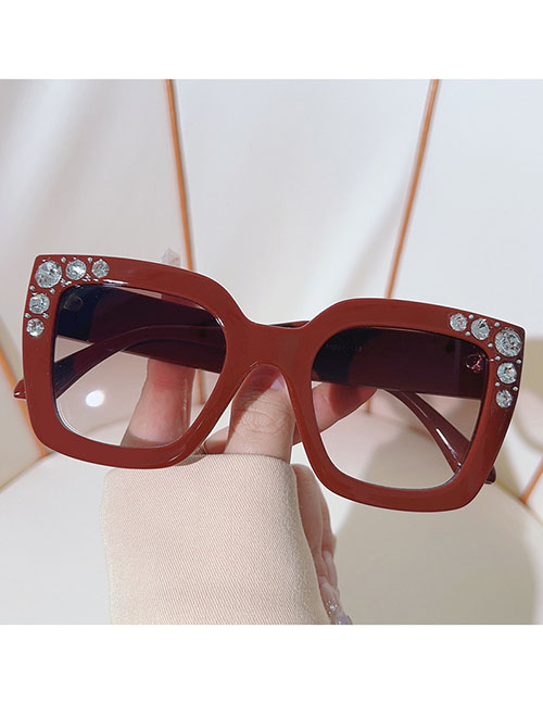 Fashion Date Red Frame Red Slice Pc Diamond Square Sunglasses