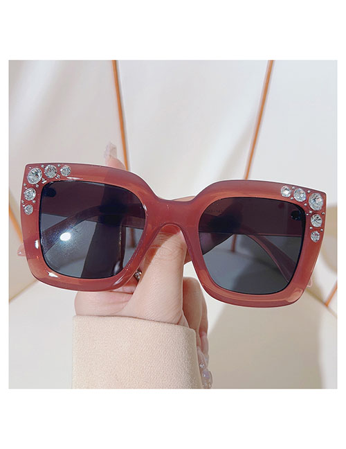 Fashion Gray Frame With Red Frame Pc Diamond Square Sunglasses