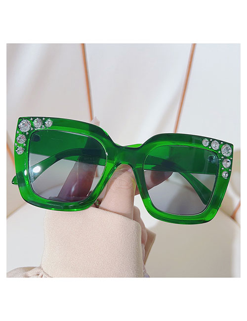 Fashion Green Frame Green Powder Pc Diamond Square Sunglasses