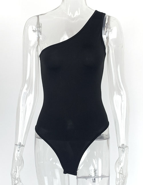 Fashion Black Polyester One-shoulder Jumpsuit
