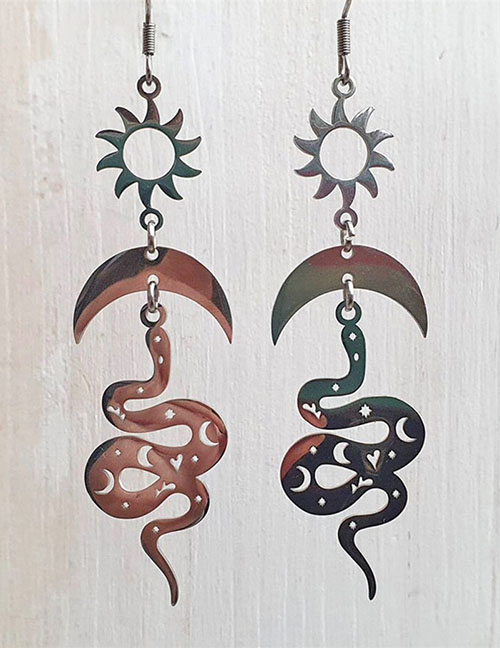 Fashion 2# Metal Sun Moon Snake Earrings