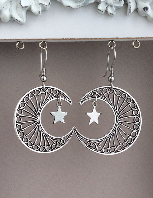 Fashion Silver Metal Geometric Moon Earrings
