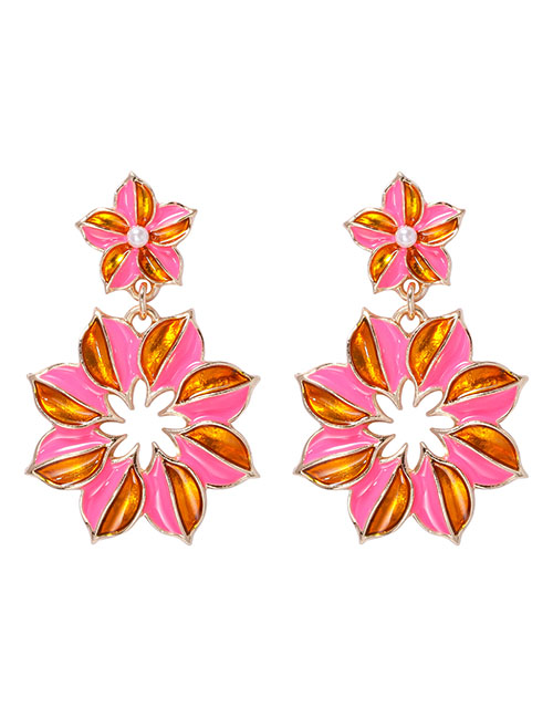 Fashion Pink Alloy Drip Flower Stud Earrings