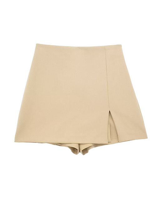 Fashion Khaki Solid Color Slit Culottes