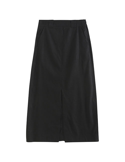 Fashion Black Linen Slit Skirt