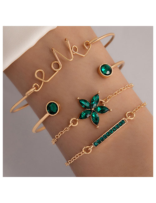 Fashion Gold Alloy Diamond Flower Geometric Bracelet Set
