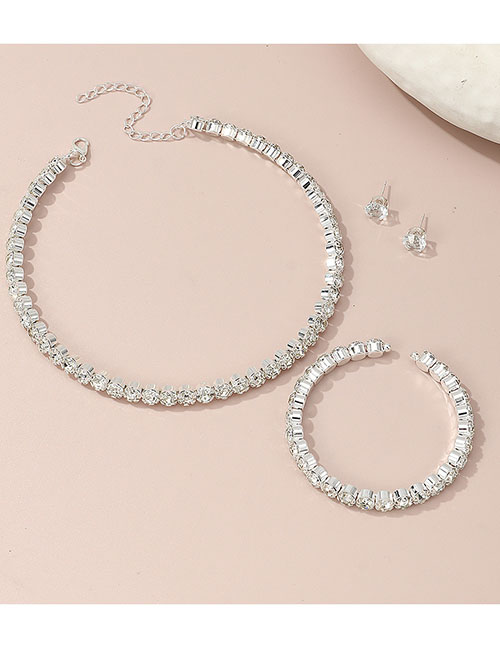 Fashion 2# Metal Diamond Geometric Necklace Bracelet Earrings Set