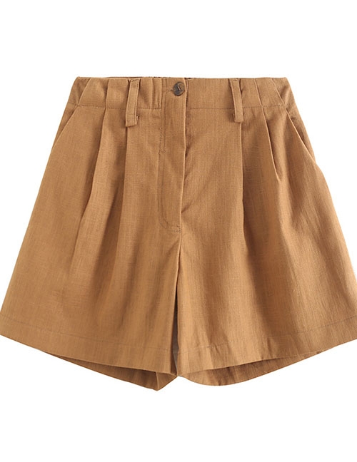 Fashion Brown Pleated High-rise Straight-leg Shorts