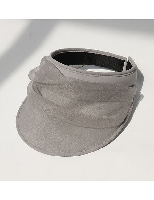 Fashion Grey Organza Pleated Empty Sun Hat