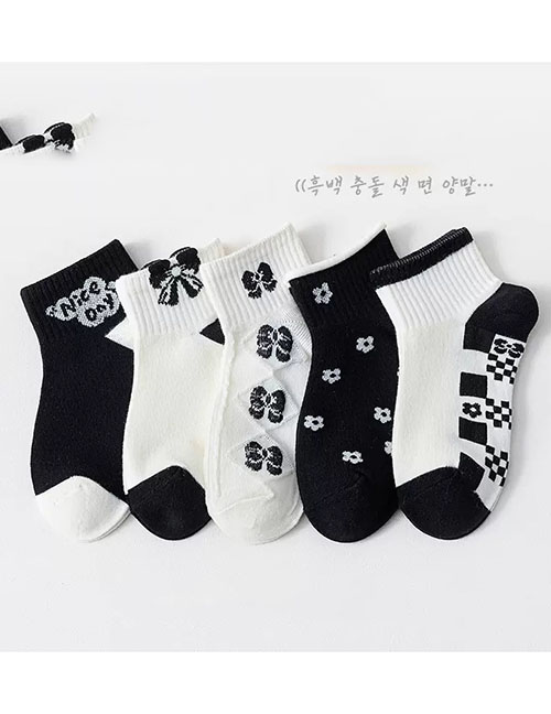 Fashion Short Cotton Socks With Bow Knot Floral [spring And Autumn Thin Cotton 5 Pairs] Cotton Printed Children's Socks