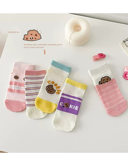 Fashion Cookies [spring And Summer Mesh 5 Pairs] Cotton Printed Children's Socks