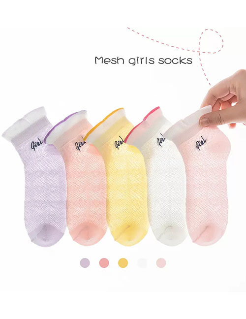 Fashion Simple Lace [spring And Summer Mesh 5 Pairs] Cotton Printed Children's Socks