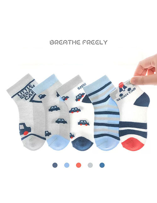 Fashion Cute Car [spring And Summer Mesh 5 Pairs] Cotton Printed Children's Socks