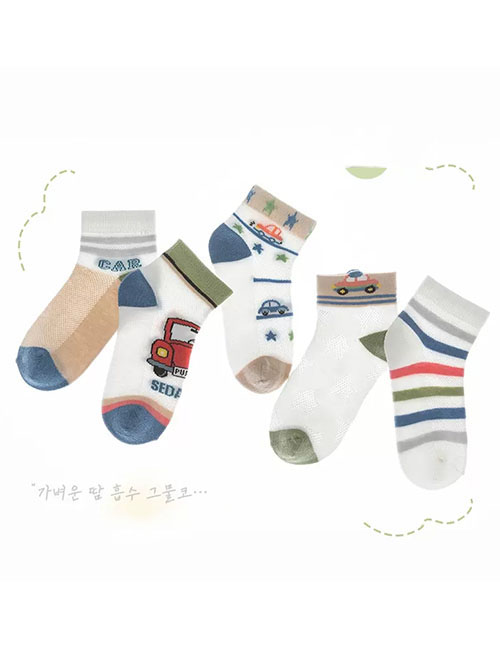 Fashion Cartoon Car [spring And Summer Mesh 5 Pairs] Cotton Printed Children's Socks