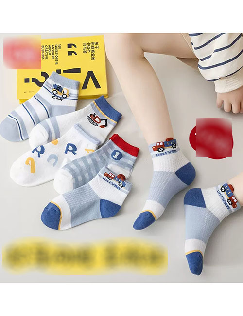 Fashion Childlike Engineering Vehicle [5 Pairs Of Breathable Mesh] Cotton Printed Children's Socks
