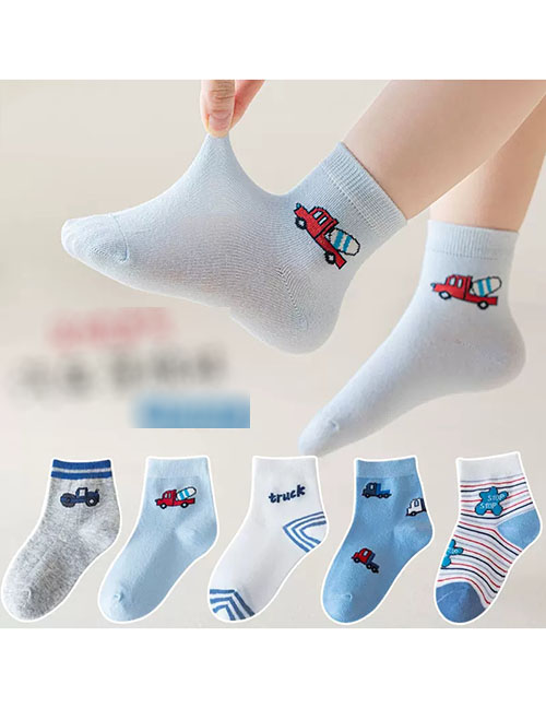 Fashion Engineering Car [spring And Autumn Thin Cotton 5 Pairs] Cotton Printed Children's Socks