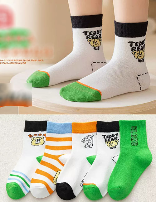 Fashion Summer Bear Boy [5 Pairs Of Soft And Thin Cotton] Cotton Printed Children's Socks