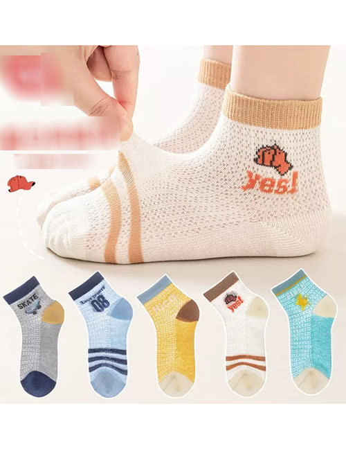 Fashion Skateboard Boy [spring And Summer Mesh 5 Pairs] Cotton Printed Children's Socks