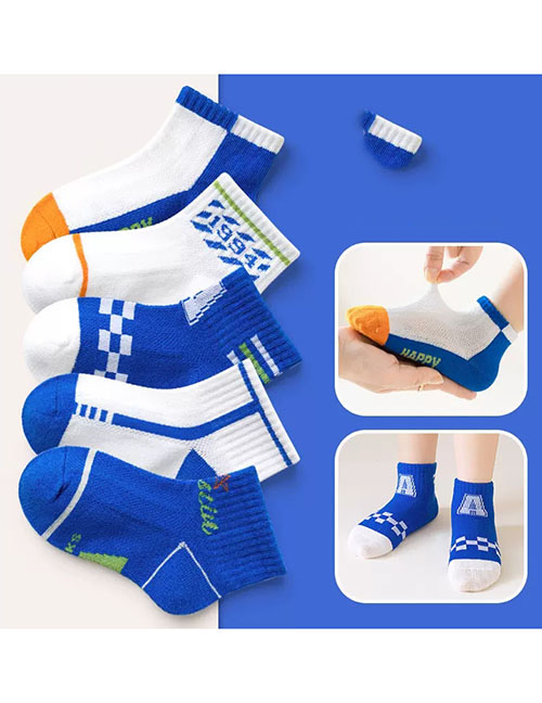 Fashion Klein Blue [breathable Mesh 5 Pairs] Cotton Printed Children's Socks