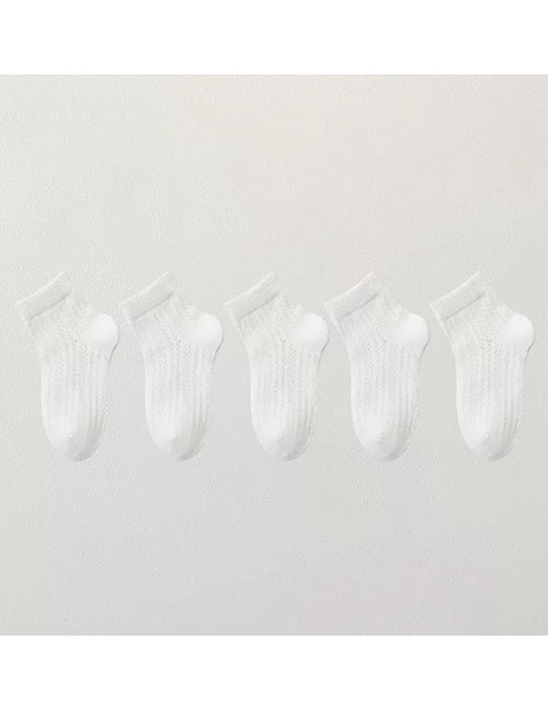 Fashion Pure White [breathable Mesh 5 Pairs] Cotton Kids Socks