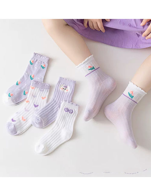 Fashion Lavender Love Rabbit [5 Pairs Of Spring And Summer Mesh] Cotton Printed Children's Socks