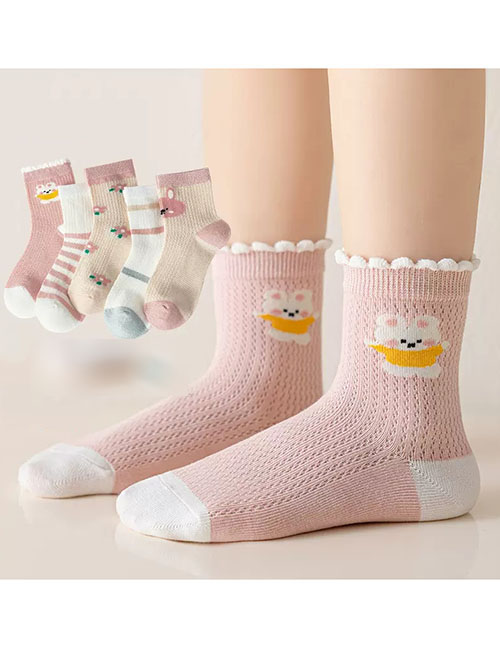 Fashion Korean Fen Bunny [spring And Summer Mesh 5 Pairs] Cotton Printed Children's Socks