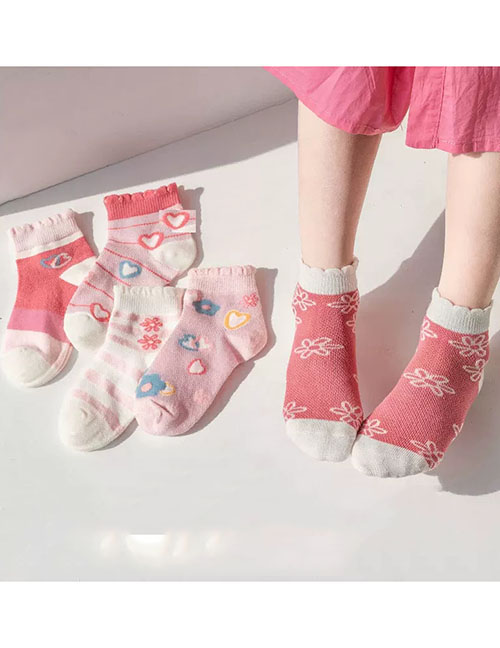Fashion Sweetheart Blossoming [spring And Summer Mesh 5 Pairs] Cotton Printed Children's Socks