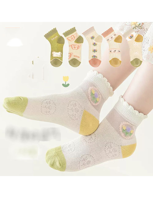 Fashion Bear Baby [spring And Summer Mesh 5 Pairs] Cotton Printed Children's Socks