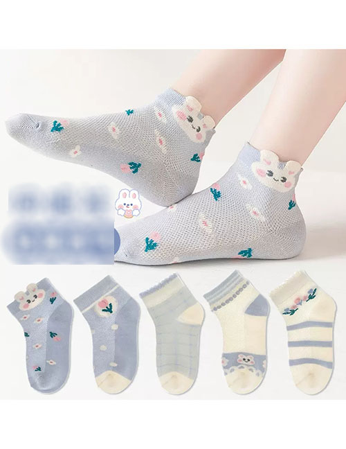 Fashion Flower Bunny [spring And Summer Mesh 5 Pairs] Cotton Printed Children's Socks