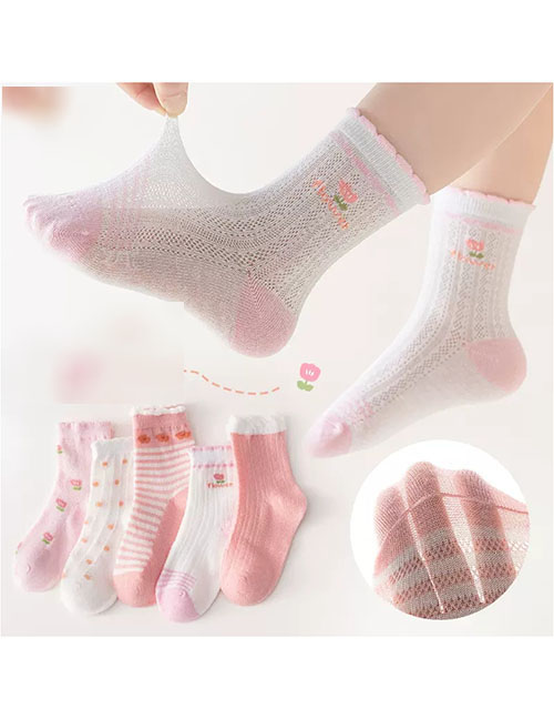 Fashion Princess Flower [spring And Summer Mesh 5 Pairs] Cotton Printed Children's Socks
