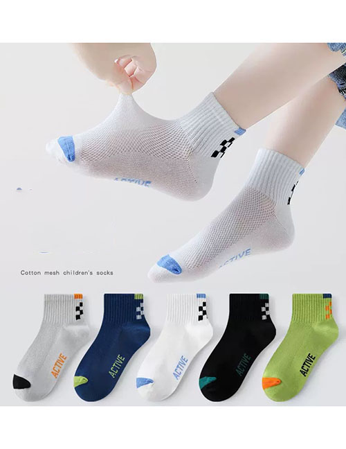 Fashion Heel Square [spring And Summer Mesh 5 Pairs] Cotton Printed Children's Socks