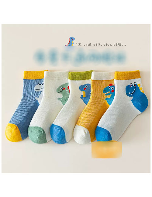 Fashion Cute Dinosaur [spring And Summer Mesh 5 Pairs] Cotton Printed Children's Socks