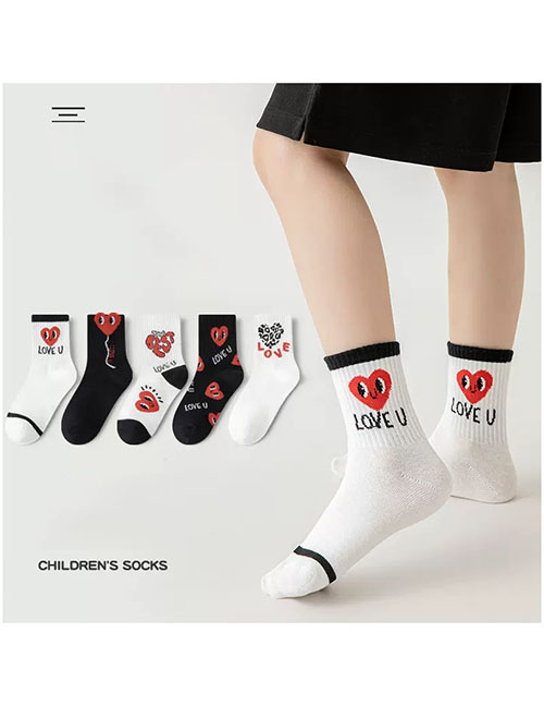 Fashion Trendy Love [five Pairs Of Hardcover] Cotton Printed Children's Socks