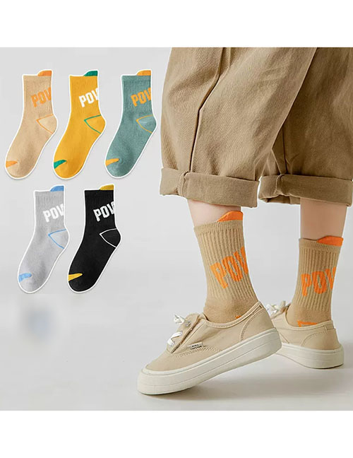 Fashion Sports Socks-pow [five Pairs Of Hardcover] Cotton Printed Children's Socks