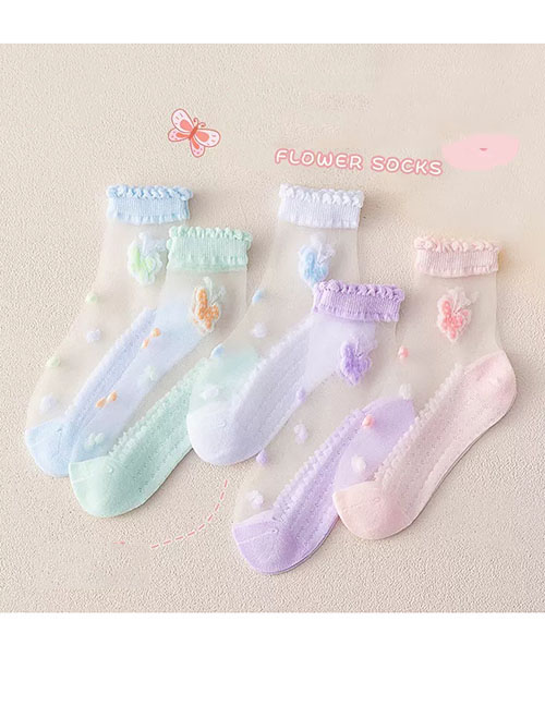 Fashion Butterfly Ice Stockings-5 Pairs Cotton Print Crystal Socks