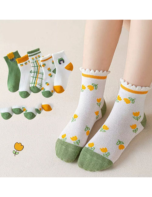 Fashion Fresh Flower Mesh Socks-5 Pairs Cotton Printed Children's Socks
