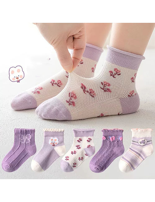 Fashion Rose Bunny-5 Pairs Cotton Printed Children's Socks